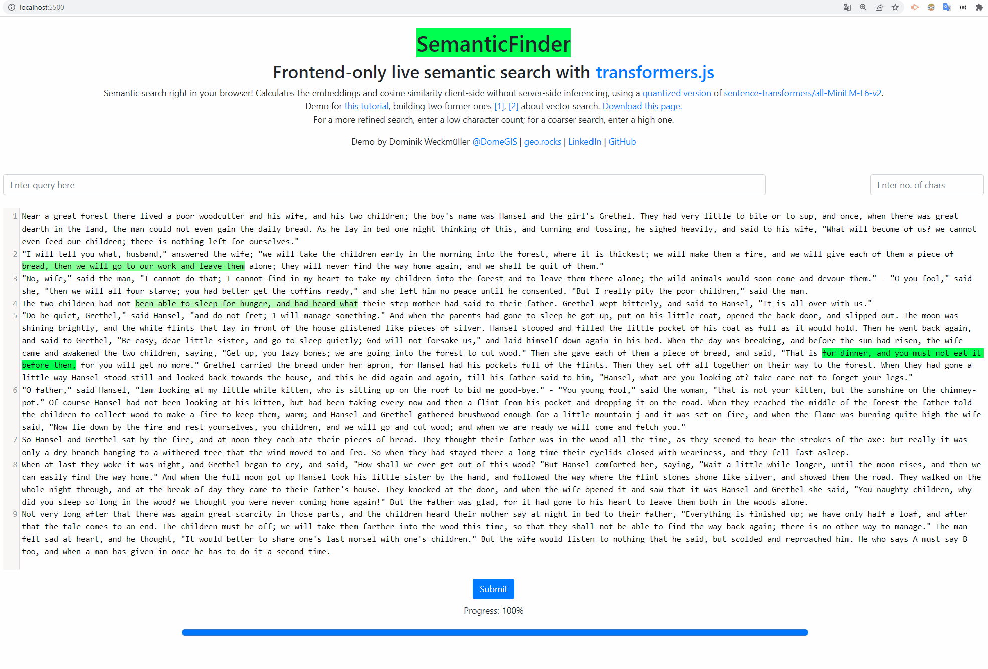 SemanticFinder in action SemanticFinder in action
